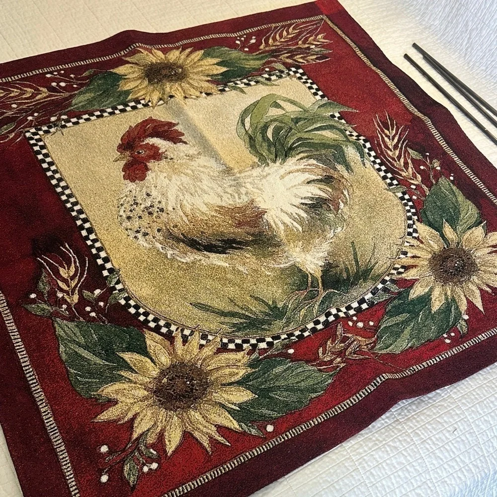 Sally Eckman Roberts Rooster Tapestry Wall Hanging 33x36 Farmhouse Sunflower